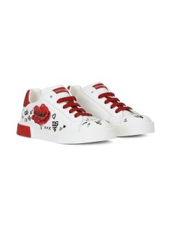 Kids side poppy-print low-top sneakers