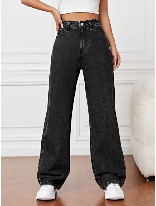 SHEIN EZwear Slant Pocket High Waist Boyfriend Jeans