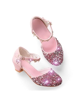 Ohlover Girls Party Glitter Dress Shoes Low Heel Mary Jane Princess Sandals