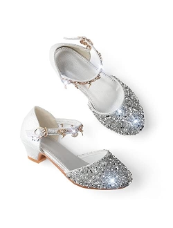 Ohlover Girls Party Glitter Dress Shoes Low Heel Mary Jane Princess Sandals