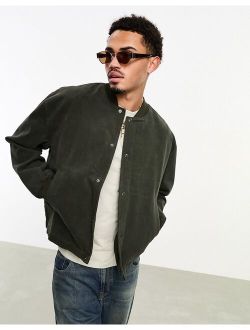 oversized crop lightweight bomber jacket in washed black