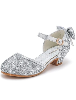 Motasha Girls' Sandals Closed Toe Heels Wedding Party Princess Shoes Sequins Bow for Toddler Little Big Kid