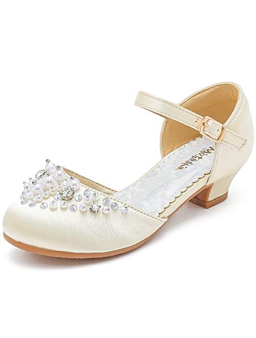 Motasha Girls' Sandals Closed Toe Heels Wedding Party Princess Shoes Sequins Bow for Toddler Little Big Kid