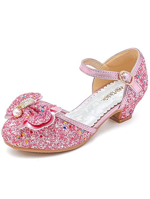 Motasha Girls' Sandals Closed Toe Heels Wedding Party Princess Shoes Sequins Bow for Toddler Little Big Kid