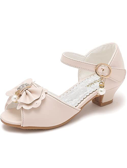 Motasha Girls' Sandals Closed Toe Heels Wedding Party Princess Shoes Sequins Bow for Toddler Little Big Kid