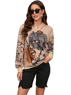 Women's Figure Graphic Print Sweatshirt Round Neck Long Sleeve Contrast Color Graffiti Pullovers