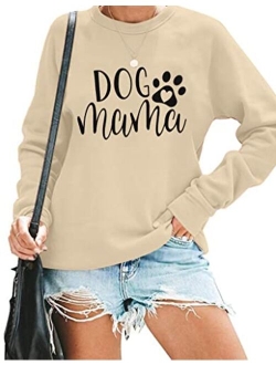 Lotucy Dog Mom Sweatshirts Women Mama Sweatshirts Dog Paw Sweatshirt Long Sleeve Shirt Funny Mom Letter Print Pullover Blouse