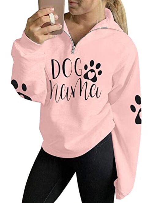 Lotucy Dog Mom Sweatshirts Women Mama Sweatshirts Dog Paw Sweatshirt Long Sleeve Shirt Funny Mom Letter Print Pullover Blouse