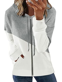 SHEWIN Women's Casual Zip Up Hoodie Jacket Long Sleeve Drawstring Hooded Sweatshirt with Pocket