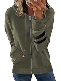 SHEWIN Women's Casual Zip Up Hoodie Jacket Long Sleeve Drawstring Hooded Sweatshirt with Pocket