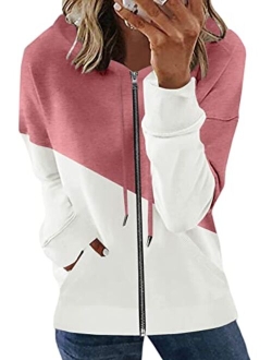 SHEWIN Women's Casual Zip Up Hoodie Jacket Long Sleeve Drawstring Hooded Sweatshirt with Pocket