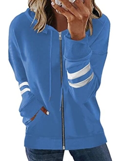 SHEWIN Women's Casual Zip Up Hoodie Jacket Long Sleeve Drawstring Hooded Sweatshirt with Pocket