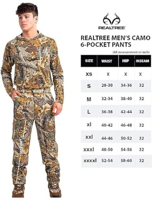 Realtree Men's Camo Hunting Pants, Durable Cargo Pants with 6-Pocket, Comfort Fit, Men's Outdoor Pants