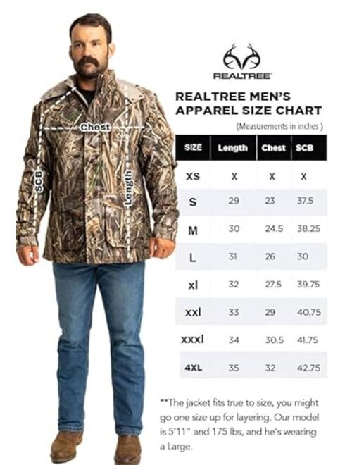 Realtree Men's Edge/Timber/Max-7 Camo Hunting Insulated Cold Weather Parka Jacket - Wind-proof, Mid-weight and Super Warm