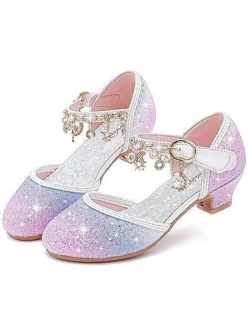 Furdeour Girls Sandals Glittler Bow Dress Shoes Princess Crystal High Heels Party Wedding Flower Girls Shoes for Kid Toddler