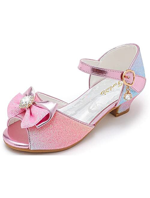 Furdeour Girls Sandals Glittler Bow Dress Shoes Princess Crystal High Heels Party Wedding Flower Girls Shoes for Kid Toddler