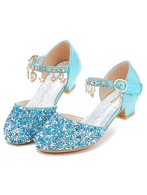 Furdeour Girls Sandals Glittler Bow Dress Shoes Princess Crystal High Heels Party Wedding Flower Girls Shoes for Kid Toddler