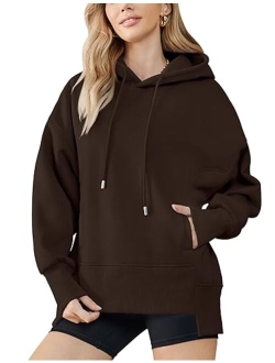 AKEWEI Womens Oversized Sweatshirts Loose Casual Long Sleeve Drop Shoulder Hoodies with Pocket High Low Hem Pullover