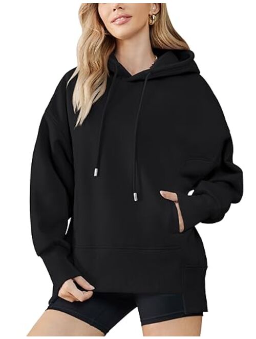 AKEWEI Womens Oversized Sweatshirts Loose Casual Long Sleeve Drop Shoulder Hoodies with Pocket High Low Hem Pullover