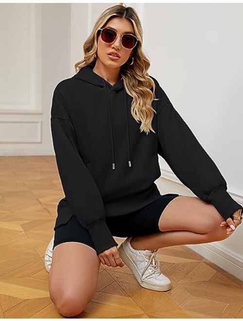 AKEWEI Womens Oversized Sweatshirts Loose Casual Long Sleeve Drop Shoulder Hoodies with Pocket High Low Hem Pullover