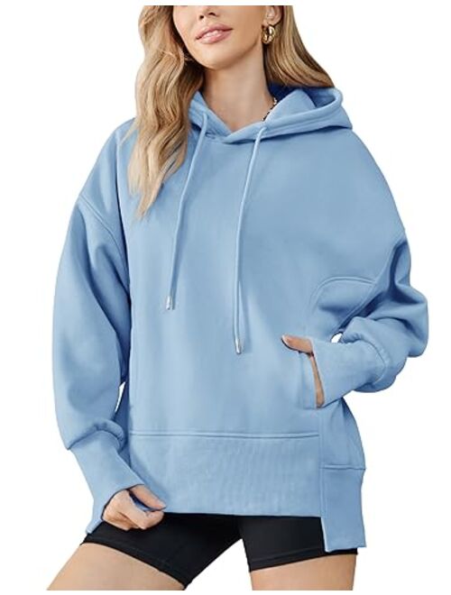 AKEWEI Womens Oversized Sweatshirts Loose Casual Long Sleeve Drop Shoulder Hoodies with Pocket High Low Hem Pullover