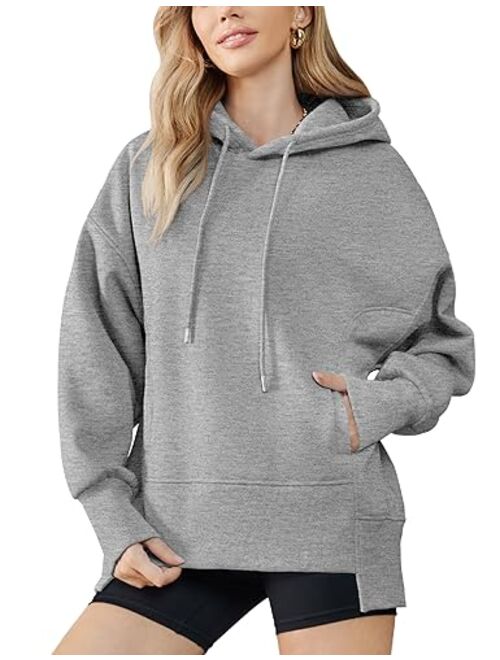 AKEWEI Womens Oversized Sweatshirts Loose Casual Long Sleeve Drop Shoulder Hoodies with Pocket High Low Hem Pullover