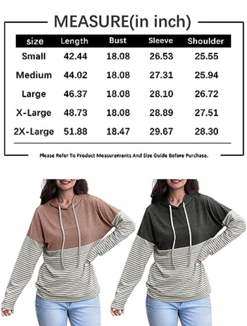 Butgood Women's Color Block Hoodies Fall Long Sleeve Sweatshirt Casual Drawstring Pullover Tops Striped Tunic Shirts