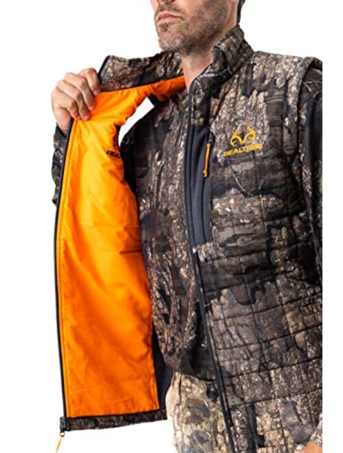 Realtree Men's EDGE/Timber Camo and Blaze Orange Hunting Reversible Puffer Vest Jacket, Water Repellent (M-5XL)