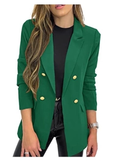 Hdieso Women's Solid Color Casual Long Sleeve Lapel Button Blazer Jacket