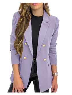 Hdieso Women's Solid Color Casual Long Sleeve Lapel Button Blazer Jacket