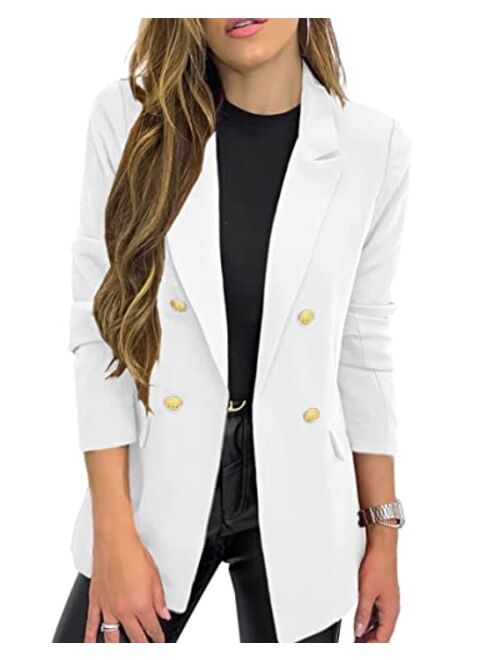 Hdieso Women's Solid Color Casual Long Sleeve Lapel Button Blazer Jacket