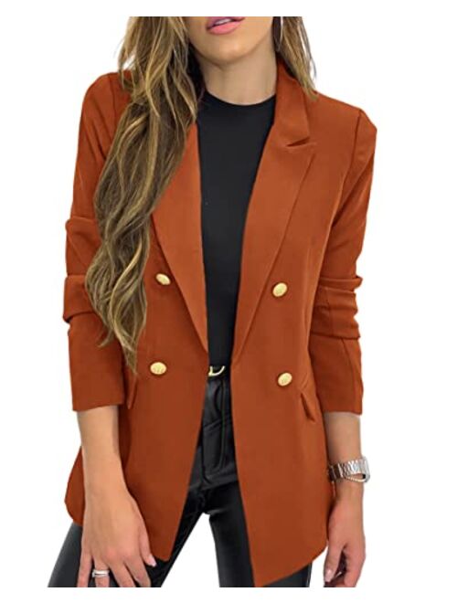 Hdieso Women's Solid Color Casual Long Sleeve Lapel Button Blazer Jacket