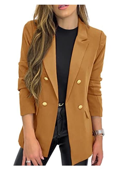 Hdieso Women's Solid Color Casual Long Sleeve Lapel Button Blazer Jacket