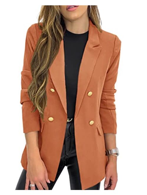 Hdieso Women's Solid Color Casual Long Sleeve Lapel Button Blazer Jacket