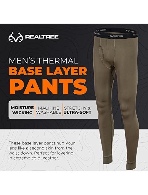 Realtree Mens Thermal Underwear for Men Long Johns Bottoms Tights Hunting Gear- Warm Dry Base Layer Leggings for Cold Weather