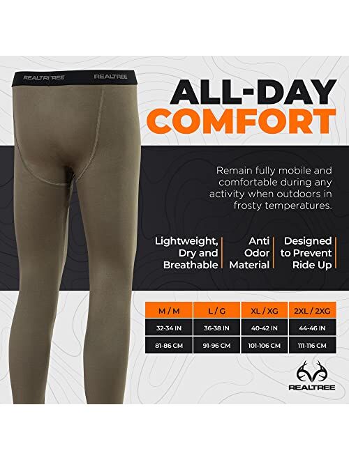 Realtree Mens Thermal Underwear for Men Long Johns Bottoms Tights Hunting Gear- Warm Dry Base Layer Leggings for Cold Weather