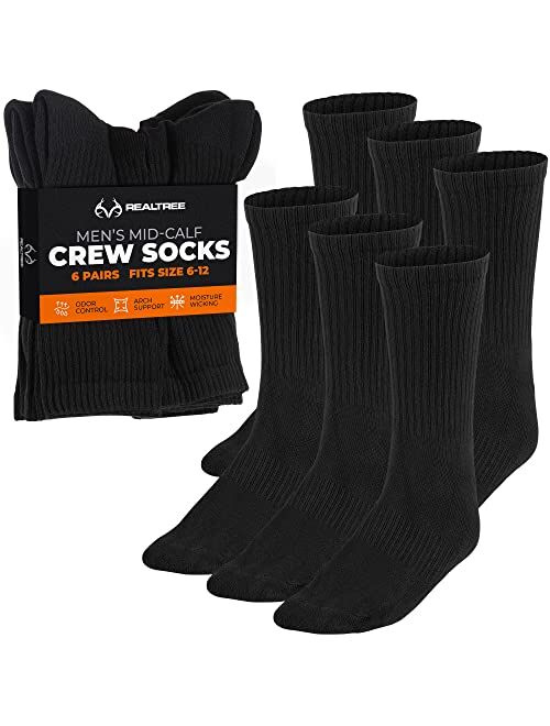 Realtree Cushioned Black Mens Socks Crew or Long for Work- Size 6-12