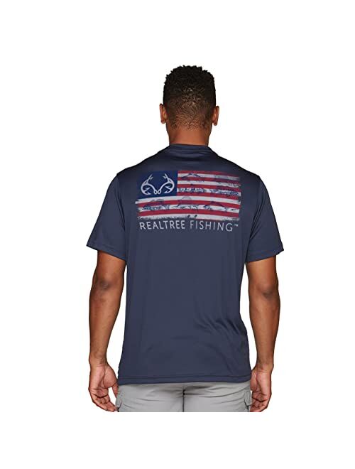 Realtree Fishing Camo Americana Saltwater Fish Flag T-Shirt | UV Protection | Dry Weave Shirts for Men and Women