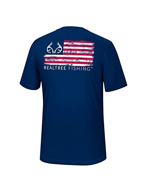 Realtree Fishing Camo Americana Saltwater Fish Flag T-Shirt | UV Protection | Dry Weave Shirts for Men and Women