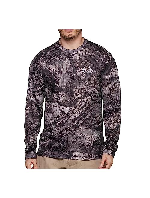 Realtree Men's Fishing Camo Sun Protection UV UPF 50+ Long Sleeve Shirts and Hoodies Running Hiking Quick Dry