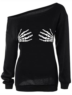 LYXIOF Women Halloween Off Shoulder Sweatshirt Slouchy Shirt Pumpkin Long Sleeve Pullover Tops