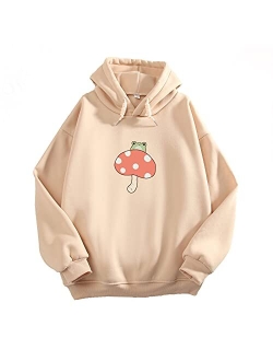 KEEVICI Women Cute Frog Sweatshirt Kawaii Mushroom Hoodie for Teen Girls Aesthetic Cottagecore Clothes Feminino Hoodies