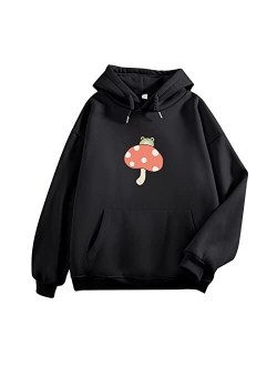 KEEVICI Women Cute Frog Sweatshirt Kawaii Mushroom Hoodie for Teen Girls Aesthetic Cottagecore Clothes Feminino Hoodies