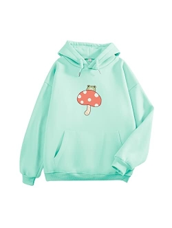 KEEVICI Women Cute Frog Sweatshirt Kawaii Mushroom Hoodie for Teen Girls Aesthetic Cottagecore Clothes Feminino Hoodies