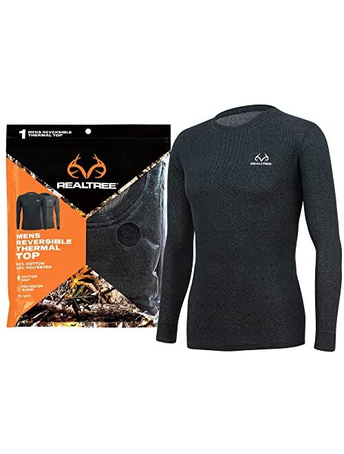 Realtree Reversible Mens Thermal Long Sleeve Shirt Hunting Gear- Base Layer,Warm Waffle Knit Under Top (1 Reversible Shirt)