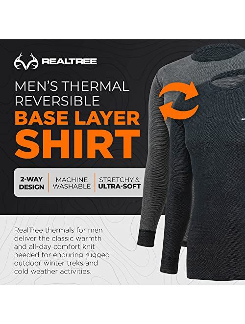 Realtree Reversible Mens Thermal Long Sleeve Shirt Hunting Gear- Base Layer,Warm Waffle Knit Under Top (1 Reversible Shirt)