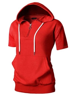 GIVON Womens Slim Fit Zip Up Hoodie with Pockets Short Sleeve Full Zip Hooded Sweatshirt