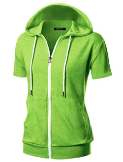 GIVON Womens Slim Fit Zip Up Hoodie with Pockets Short Sleeve Full Zip Hooded Sweatshirt