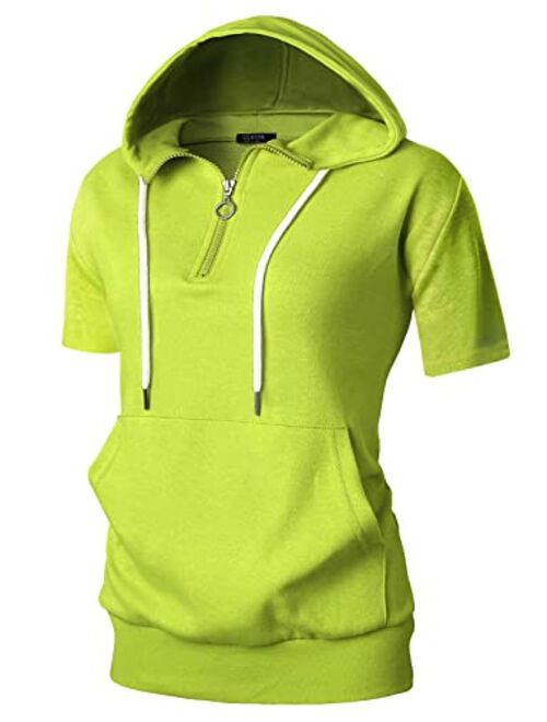 GIVON Womens Slim Fit Zip Up Hoodie with Pockets Short Sleeve Full Zip Hooded Sweatshirt