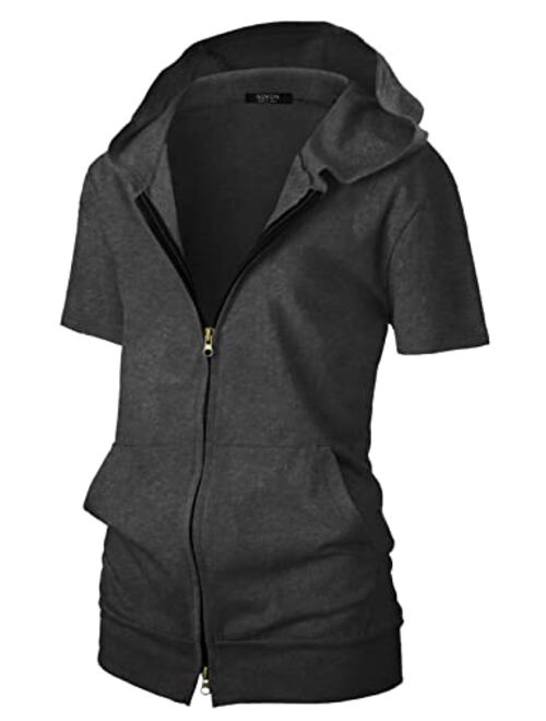 GIVON Womens Slim Fit Zip Up Hoodie with Pockets Short Sleeve Full Zip Hooded Sweatshirt